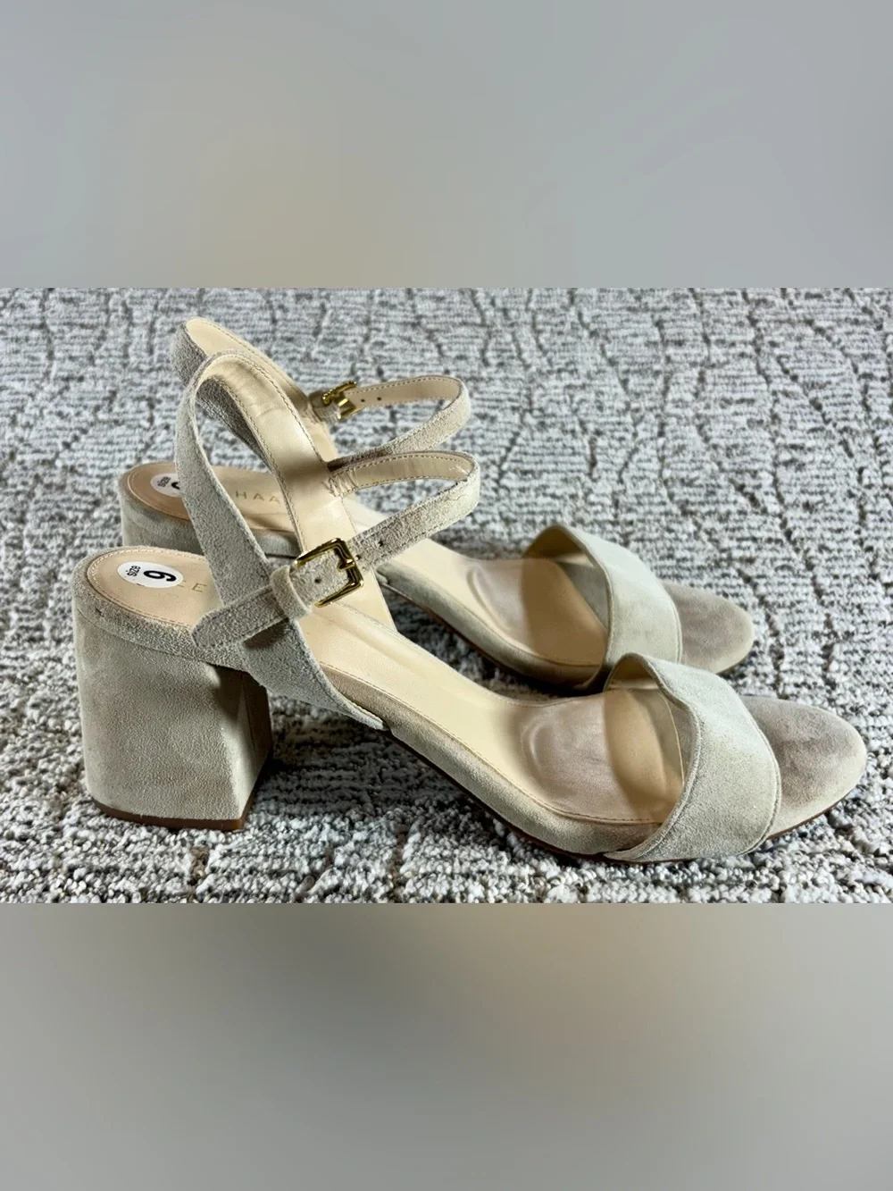 Cole Haan Women's Size 9 Light Mortar Josie Block Heel Suede Sandals